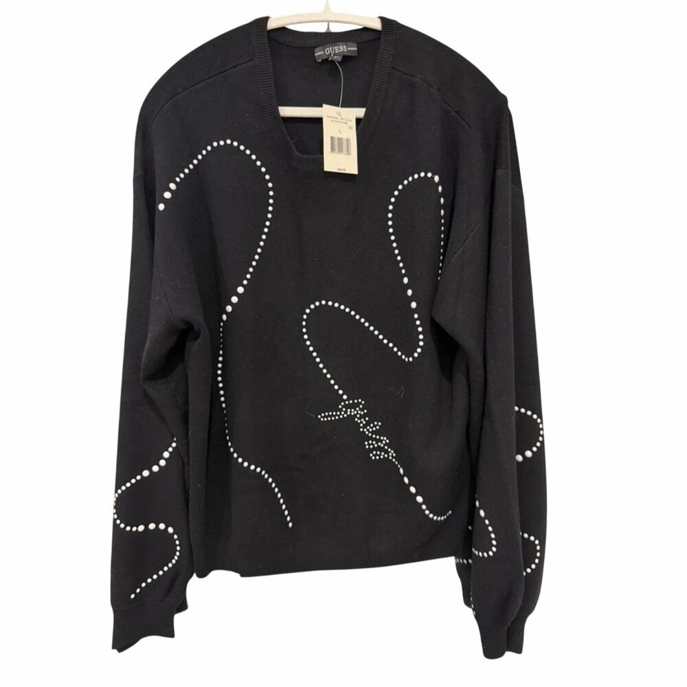Guess Jet Black Sweater Black & White Womens Large NWT